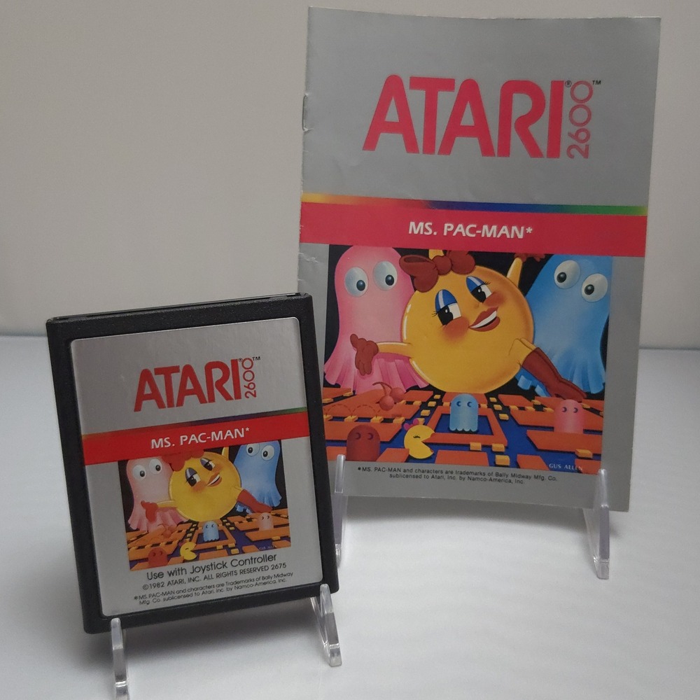 Ms. Pac-Man (Atari 2600, 1982) Cartridge & Manual - Working & Great Condition